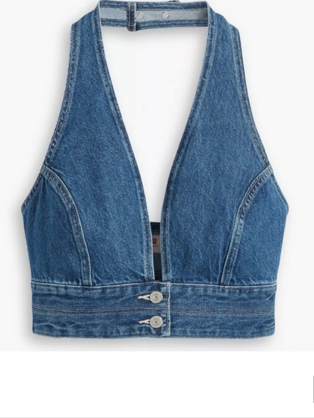 Levi's Blue Denim Daisy Plunge Halter Crop Top